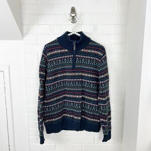 L.L.Bean Men’s 100% Cotton Patterned Knit Quarter Zip Sweater Size S